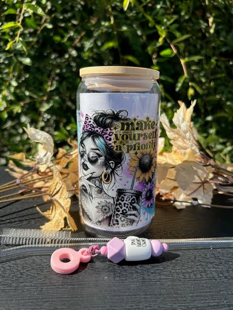 Bloom with Grace 16 oz Glass Can Cup