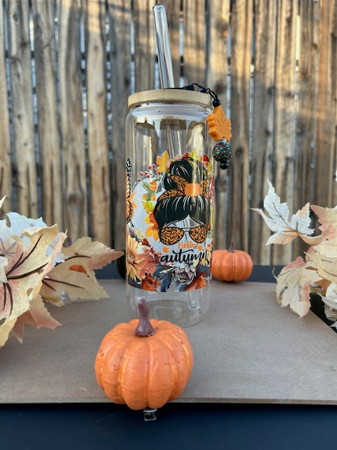 Autumn Leaves & Latte Please 20 oz Glass Can Cup