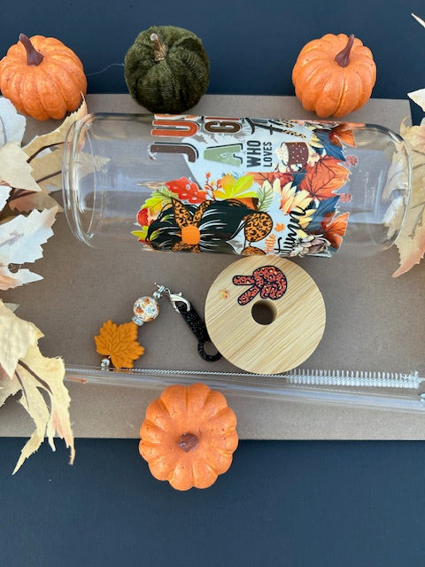Autumn Leaves & Latte Please 20 oz Glass Can Cup