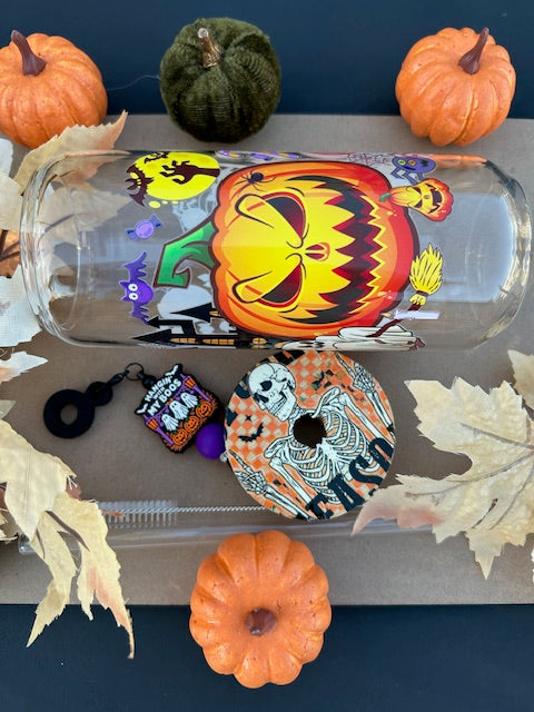 Hocus Pocus & Pumpkin Lattes 20 oz Glass Can Cup
