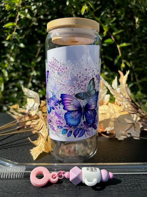 Butterfly Dreams 20 oz Glass Can Cup