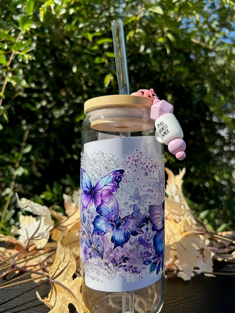Butterfly Dreams 20 oz Glass Can Cup