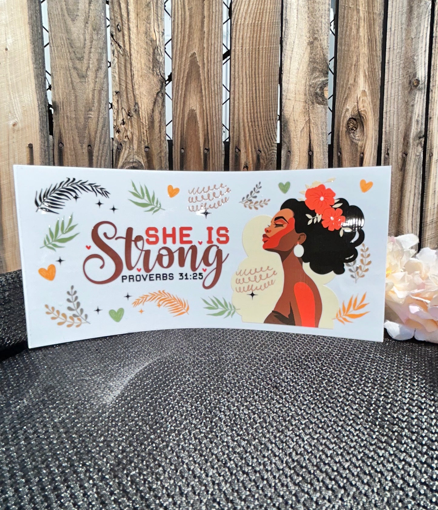 She Is Strong – Proverbs 31:25 Inspirational 16 oz Glass Can Cup