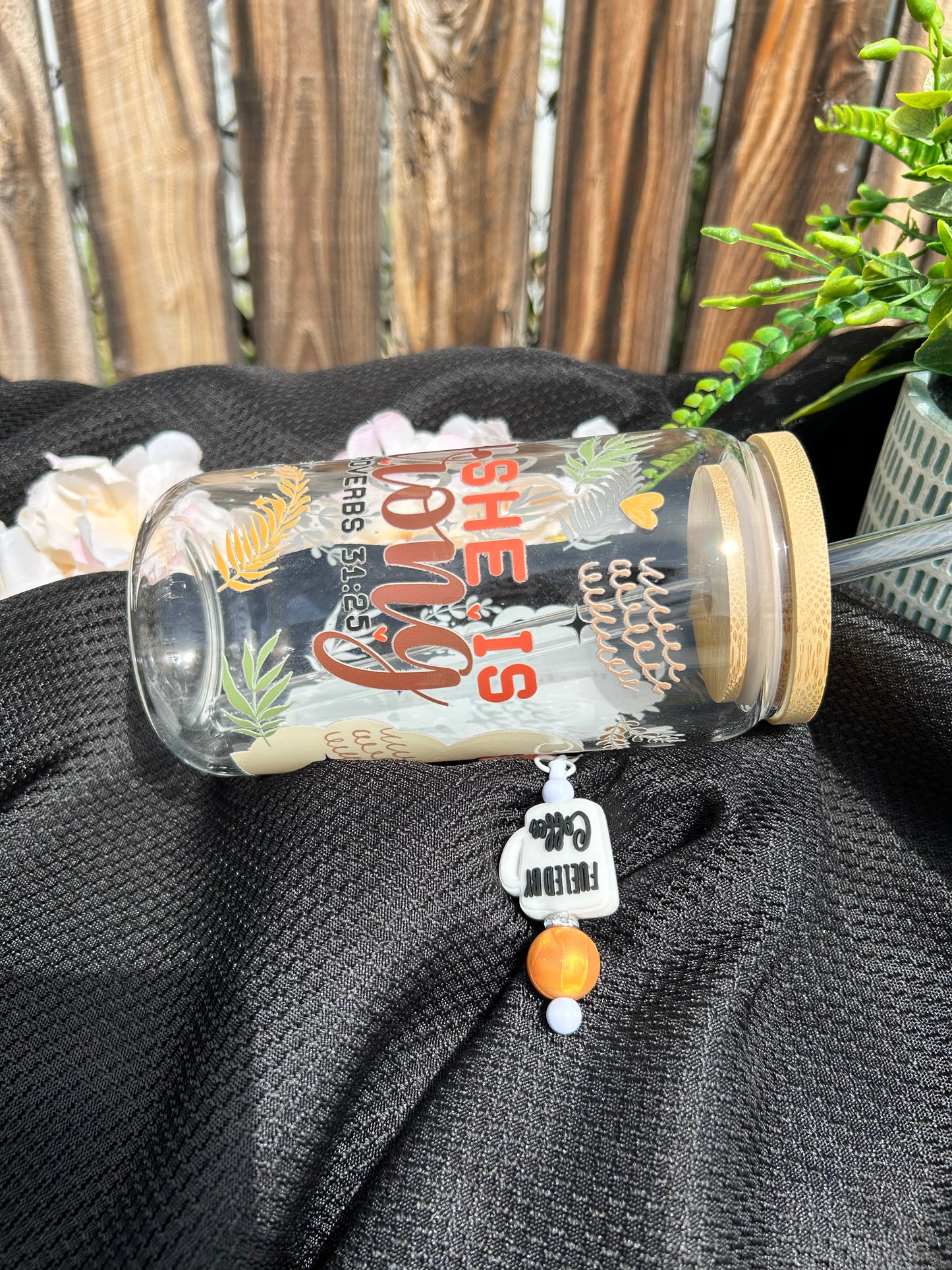 She Is Strong – Proverbs 31:25 Inspirational 16 oz Glass Can Cup