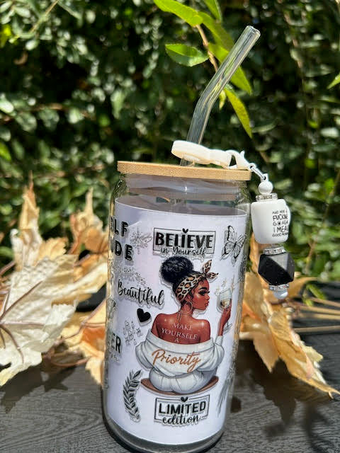 She Rises. She Shines. She Reigns. 16 oz Glass Can Cup