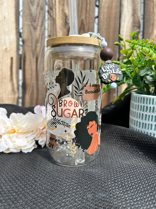 Brown Sugar Affirmations – 16 oz Inspirational Glass Can Cup