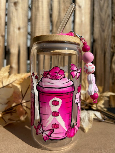 Strong Like Pink 16 oz Glass Can Cup