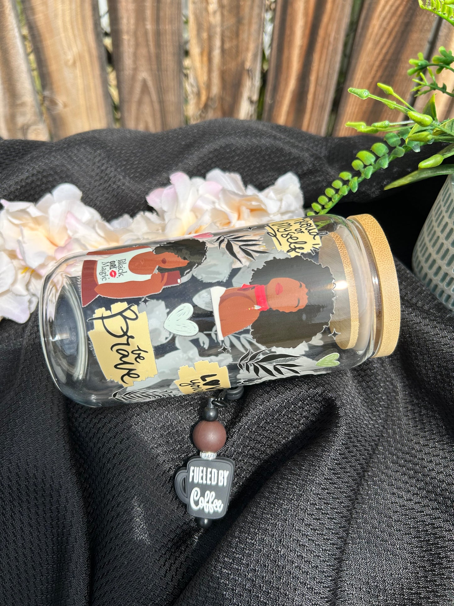 Love Yourself – Black Girl Magic Inspirational 16 oz Glass Can Cup