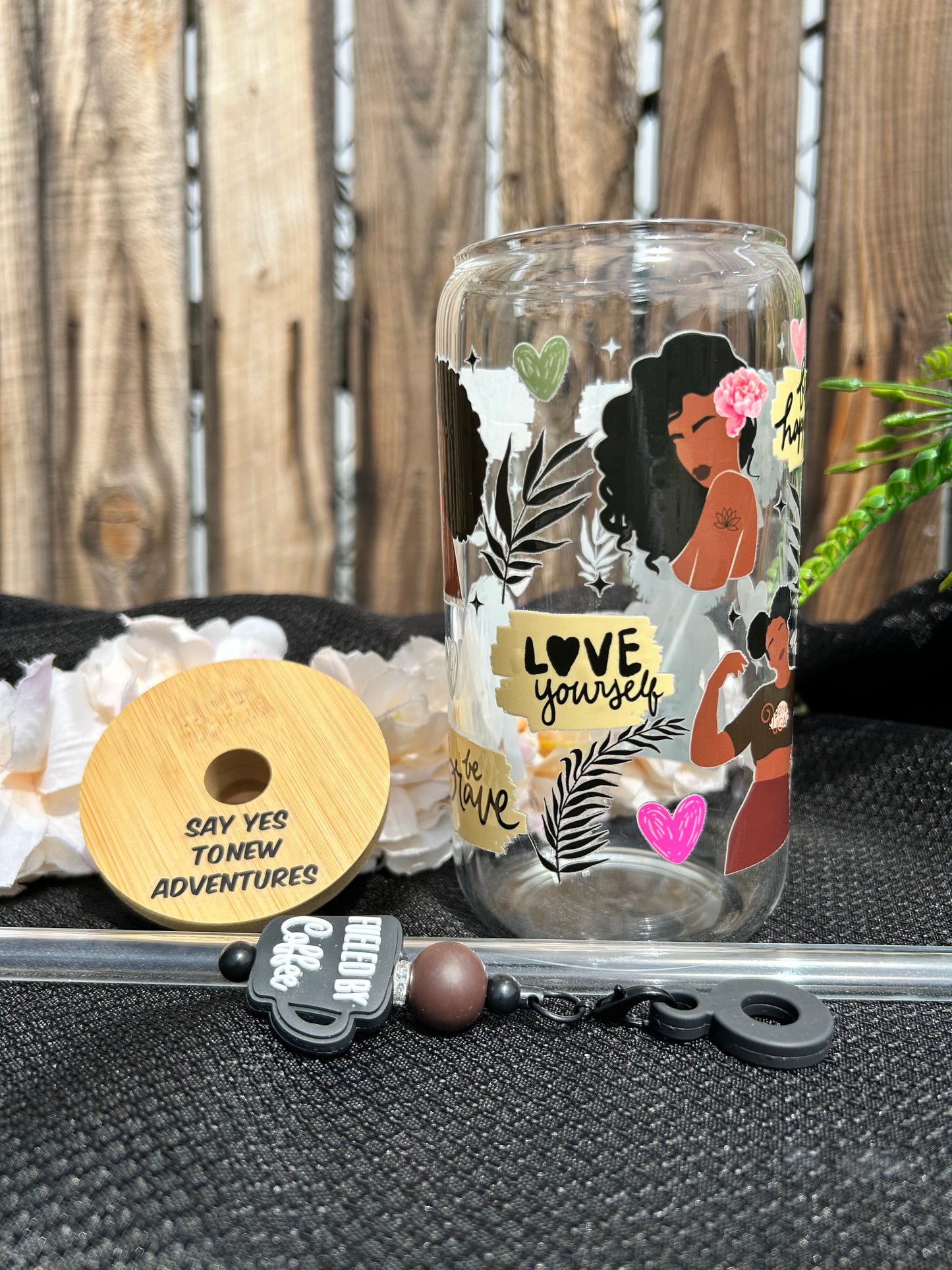 Love Yourself – Black Girl Magic Inspirational 16 oz Glass Can Cup